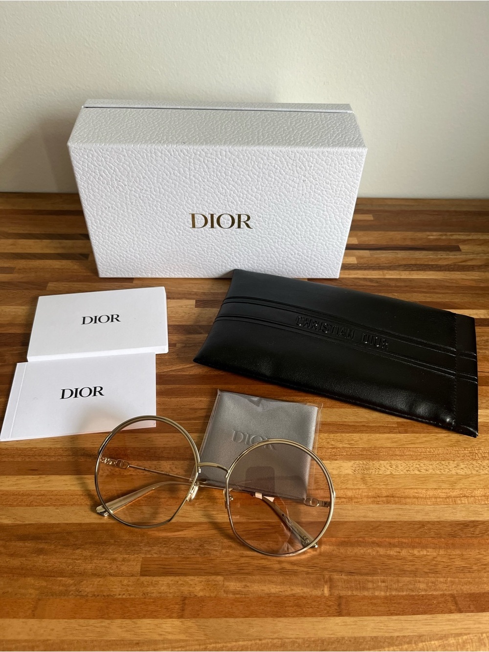 NWT Dior EverDior oversized Round light Gold Frame light Lens Sunglasses